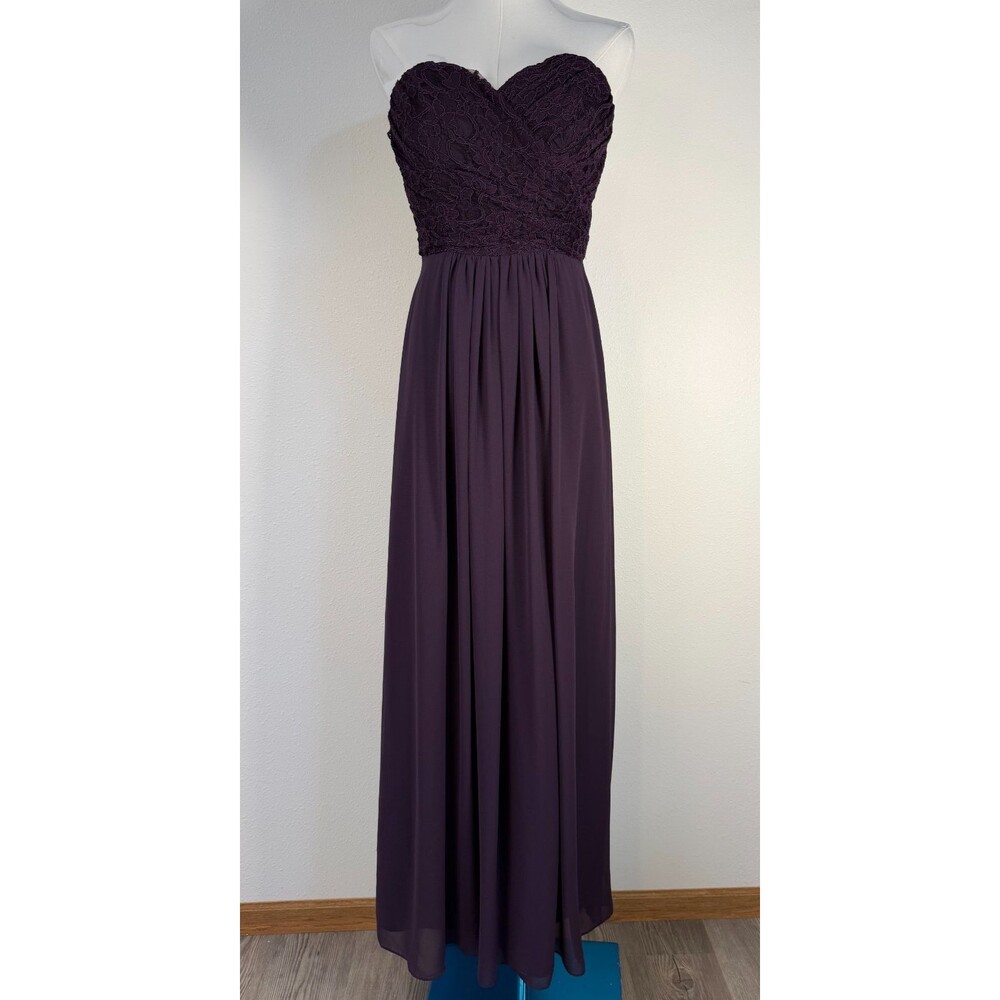 Bill Levkoff Strapless Lace Bodice Chiffon Gown Formal Dress Purple Sz 2